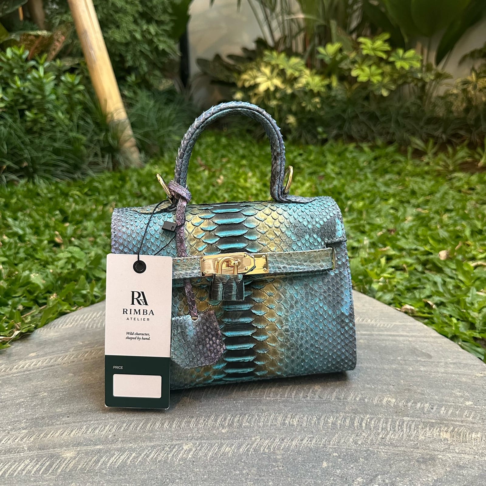 Top Handle Bag Mini — Biru Toska Python, foto 1